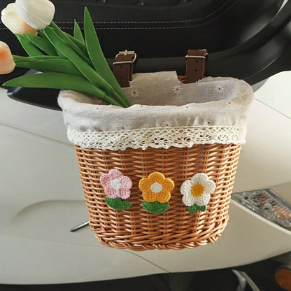 Bicycle Storage Basket- Cute Duo Basket- Large Capacity Bicycle Front Car Woven Basket- Unique Shape, Strong Material, Firm Bottom- Suitable For Bicycle Mountain Bike Front Car Basket Accessories