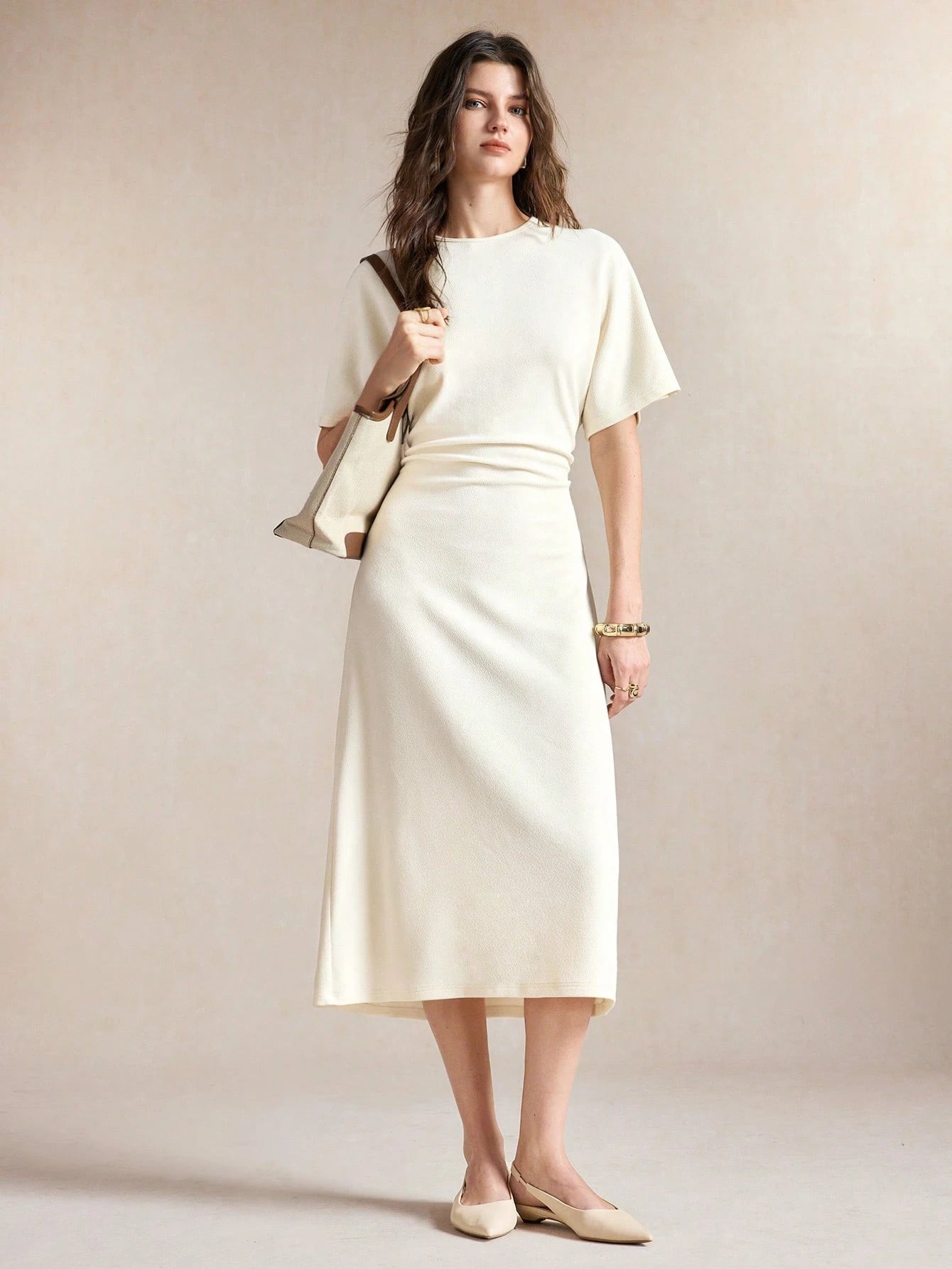 BizChic Ruched Waist Dress, Vintage French Elegant Business Formal Vacation Style Countryside Style Slouchy Commute Date Daily Vacation Office Versatile Summer Autumn Halloween Back To School Party Bi