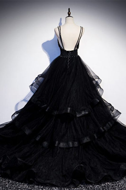 Black A-line Layered Evening Dress