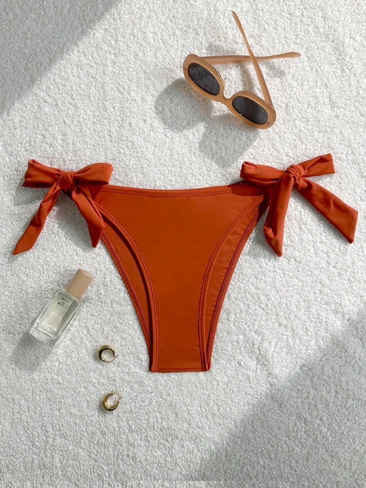 Black Basic Side Tie Bikini Bottom, Suitable For Graduation, Independence Day, Valentine's Day, Music Festivals, Fashion Vacation Beach Summer