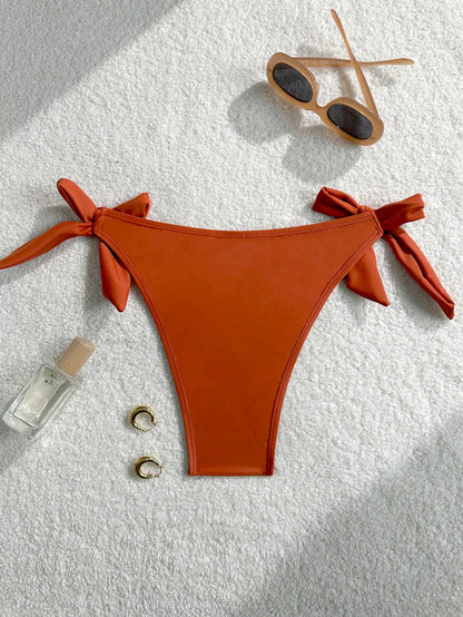 Black Basic Side Tie Bikini Bottom, Suitable For Graduation, Independence Day, Valentine's Day, Music Festivals, Fashion Vacation Beach Summer