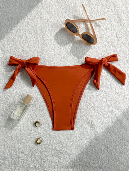 Black Basic Side Tie Bikini Bottom, Suitable For Graduation, Independence Day, Valentine's Day, Music Festivals, Fashion Vacation Beach Summer