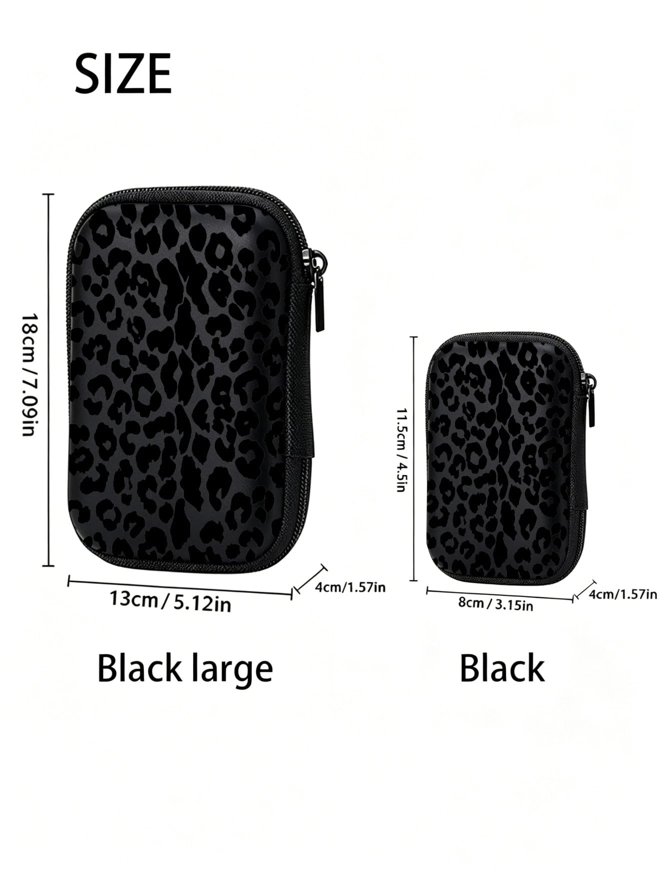 Black Leopard Print EVA Hard Shell 4.3 Inch Compact Storage Box- Travel Protective Storage Bag, Suitable For Electronic Accessories, Earphones, Hard Drives And Data Cables; Shockproof Zipper Pouch (S