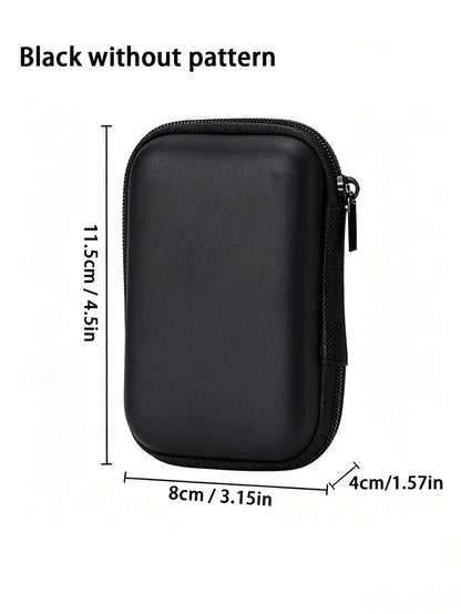 Black Leopard Print EVA Hard Shell 4.3 Inch Compact Storage Box- Travel Protective Storage Bag, Suitable For Electronic Accessories, Earphones, Hard Drives And Data Cables; Shockproof Zipper Pouch (S