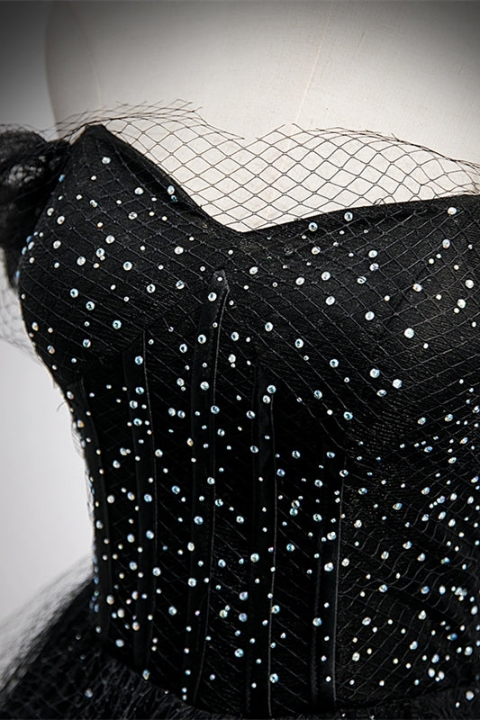Black Off the Shoulder Tulle Formal Gown
