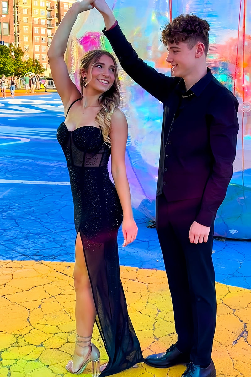 Black Senior Prom Dresses Sequin Party Gown, AST1513