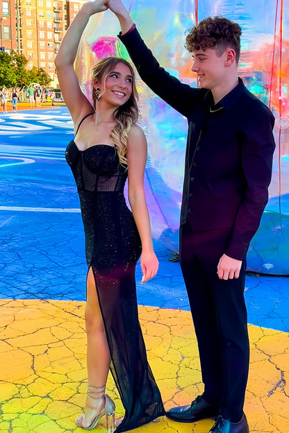 Black Senior Prom Dresses Sequin Party Gown, AST1513