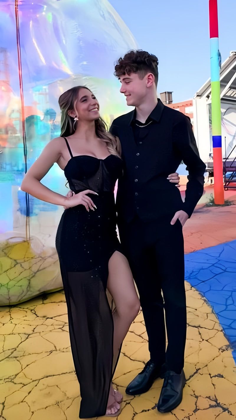 Black Senior Prom Dresses Sequin Party Gown, AST1513