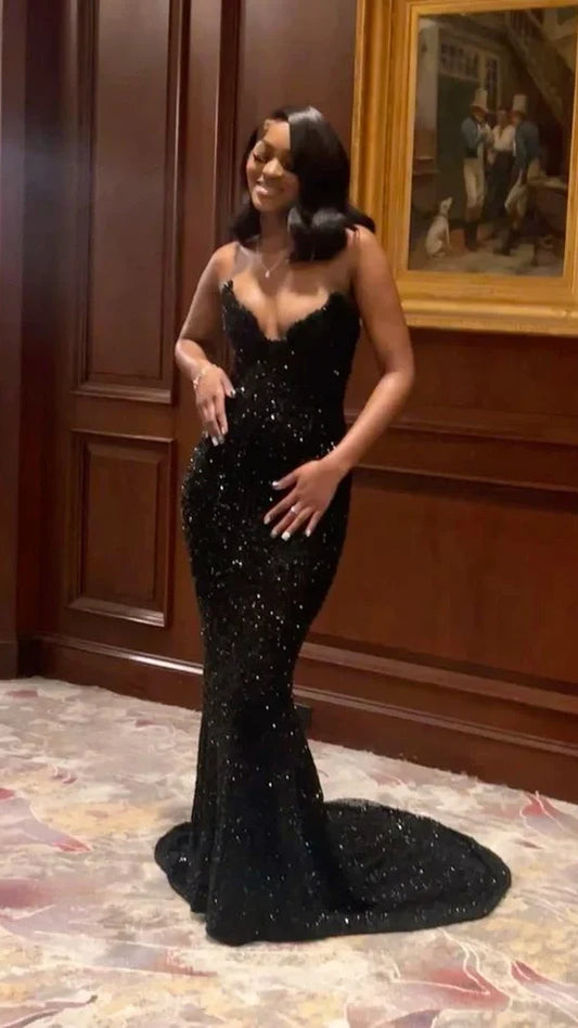 Black Sequin Mermaid Long Prom Dresses Evening Party Dress,AST2130