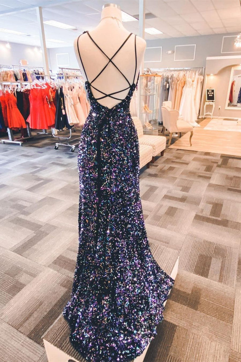 Black Sequins Mermaid Long Formal Dress