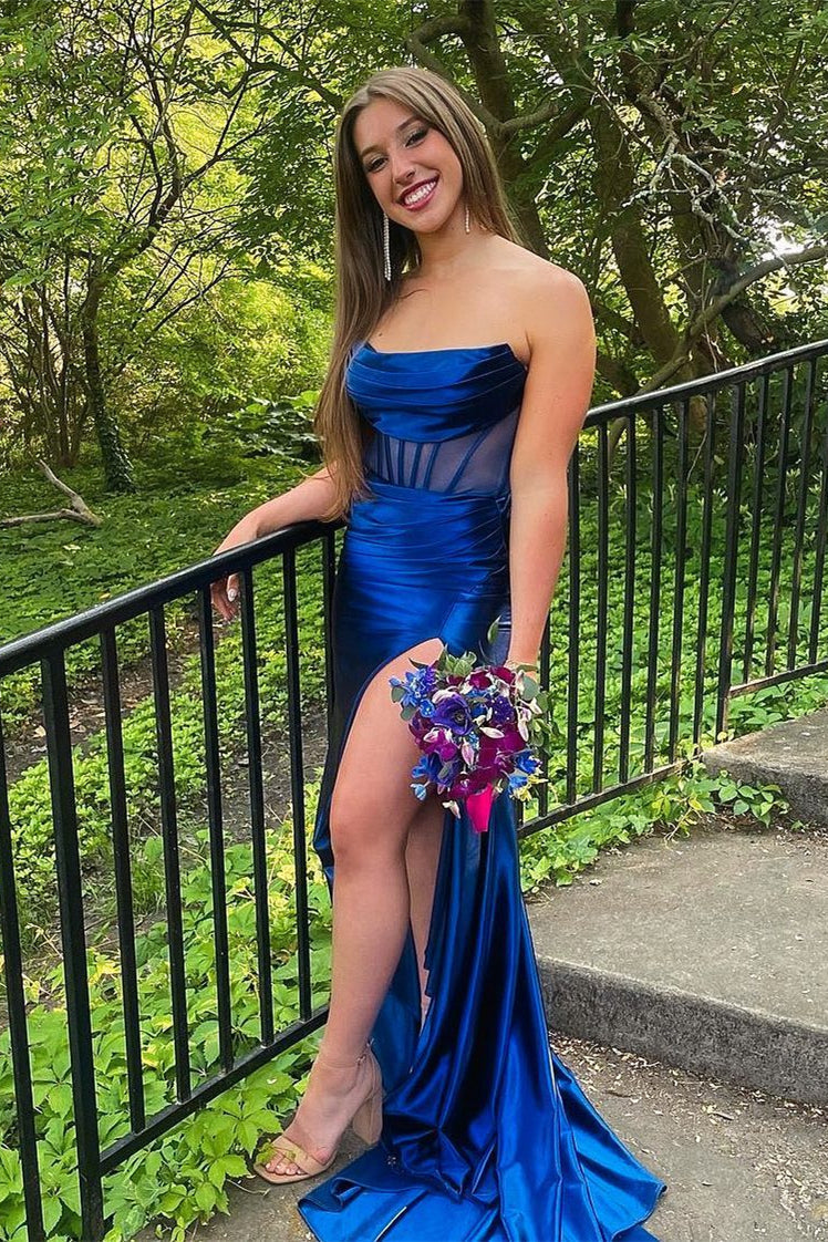 Black Strapless Scoop Mermaid Long Formal Dress