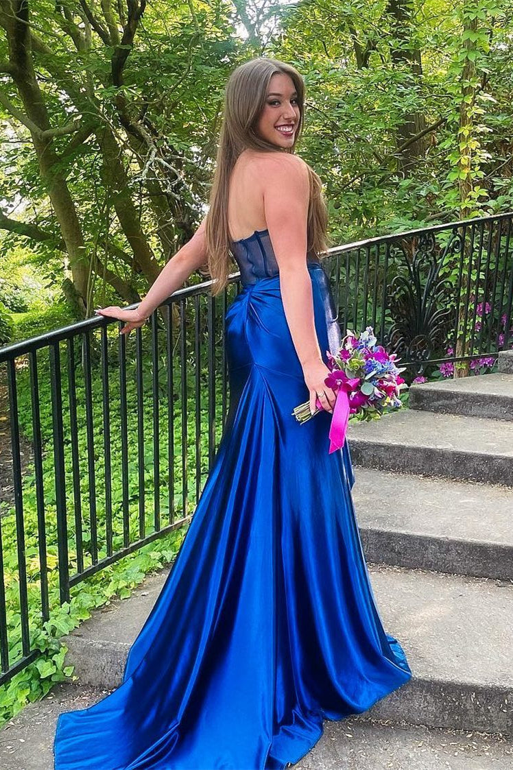 Black Strapless Scoop Mermaid Long Formal Dress