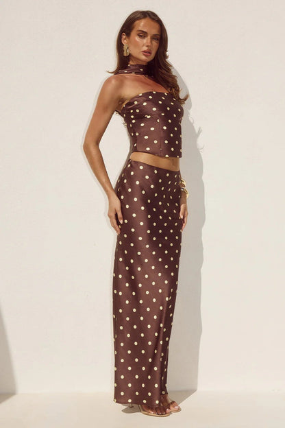Blaine Maxi Skirt - Choc/Lemon Polka