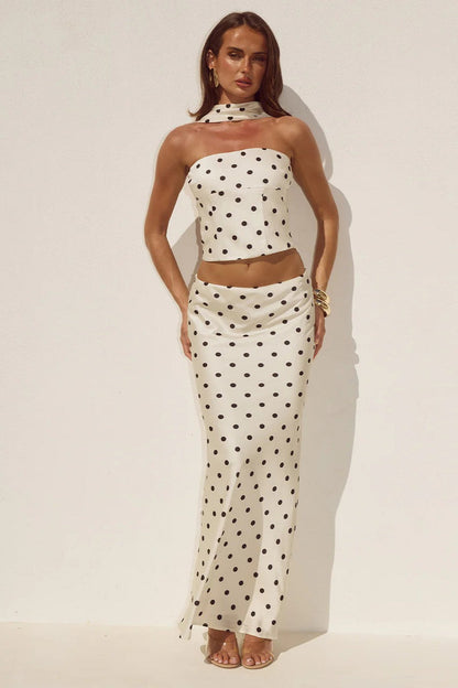 Blaine Maxi Skirt - Cream/Black Polka
