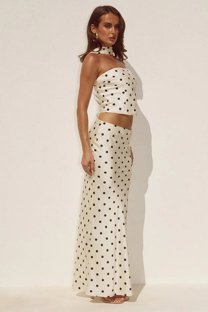 Blaine Maxi Skirt - Cream/Black Polka