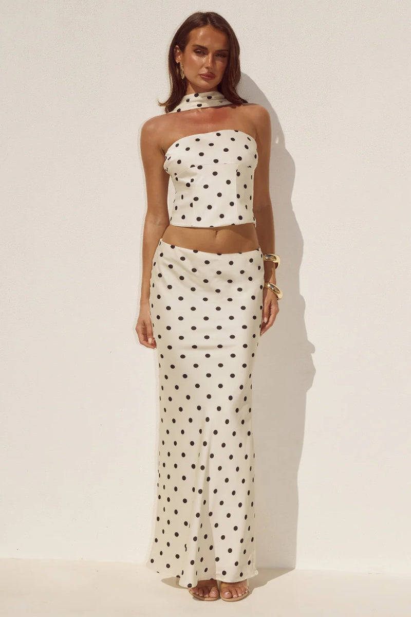 Blaine Maxi Skirt - Cream/Black Polka