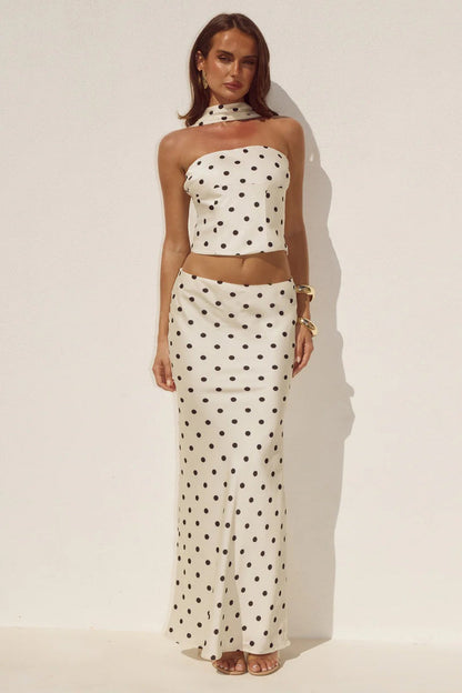 Blaine Maxi Skirt - Cream/Black Polka