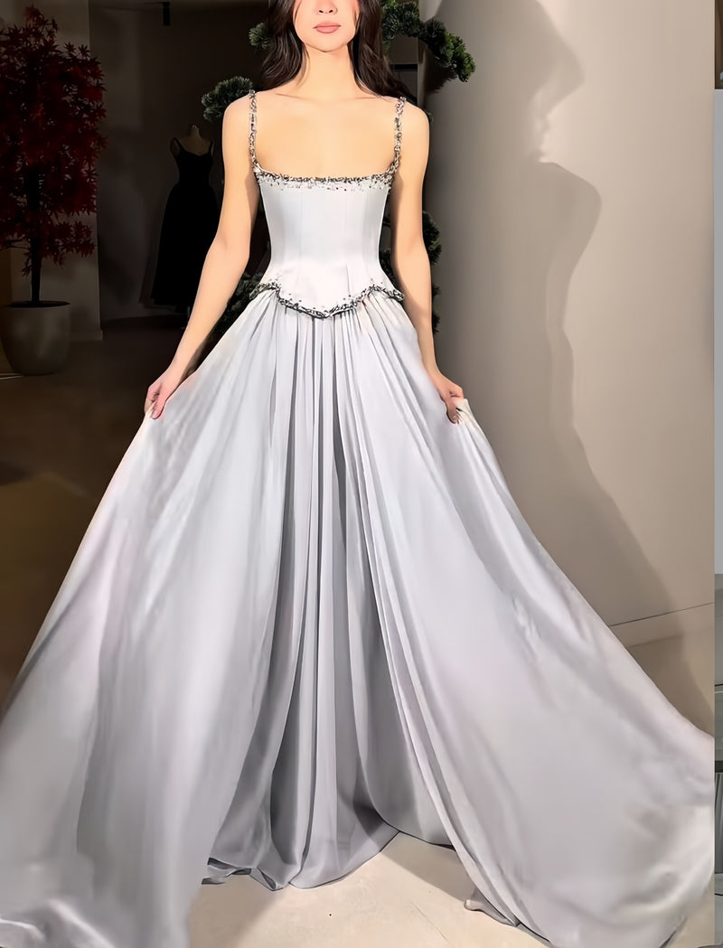 Bling Bling Two Pieces Beaded Prom Dresses Long Evening Dresses Satin Formal Gown,AST2084