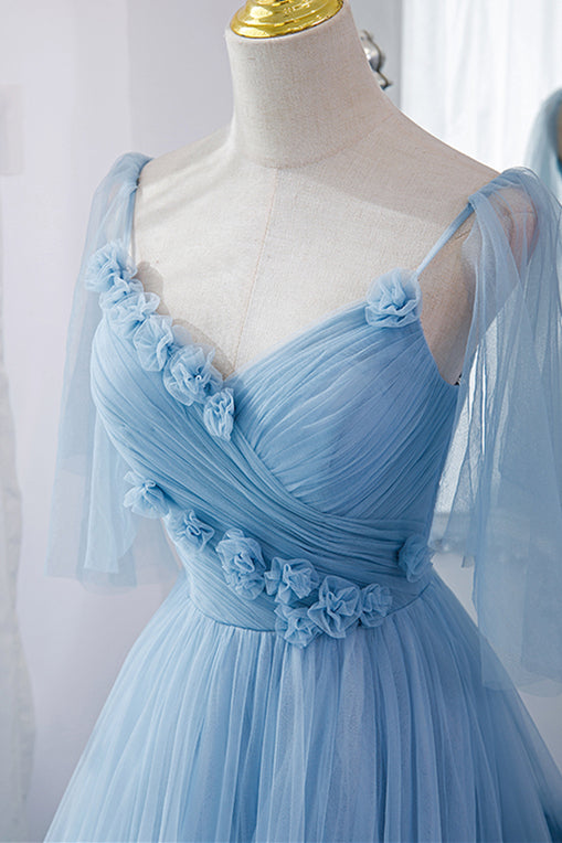 Blue A-line Tiered Layers Long Formal Gown