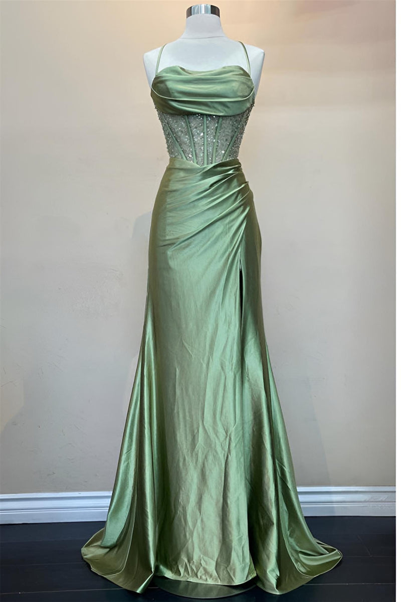 Blue Beaded Corset Mermaid Long Formal Dress