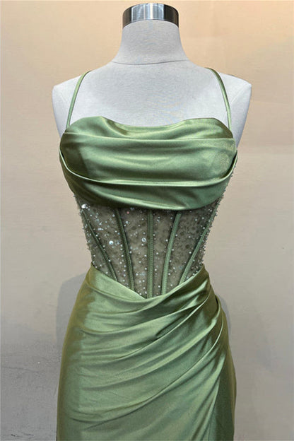 Blue Beaded Corset Mermaid Long Formal Dress
