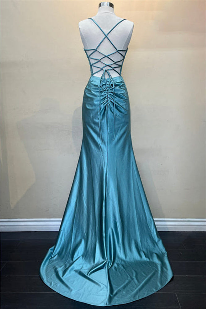 Blue Beaded Corset Mermaid Long Formal Dress