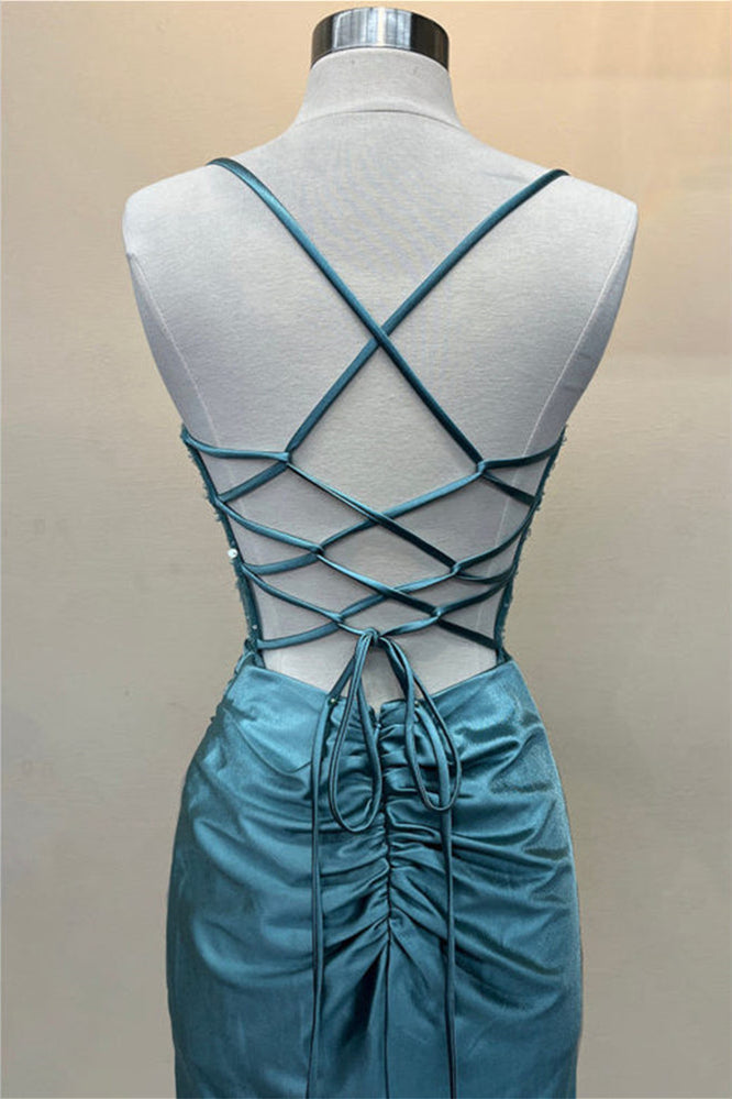 Blue Beaded Corset Mermaid Long Formal Dress