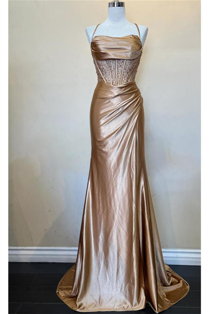 Blue Beaded Corset Mermaid Long Formal Dress