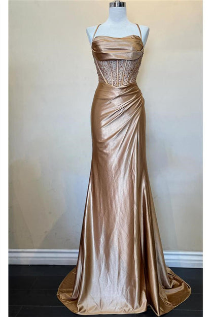 Blue Beaded Corset Mermaid Long Formal Dress