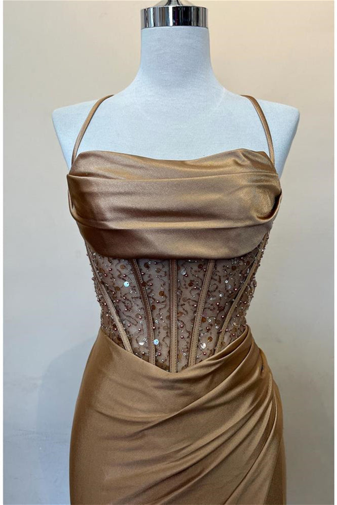 Blue Beaded Corset Mermaid Long Formal Dress