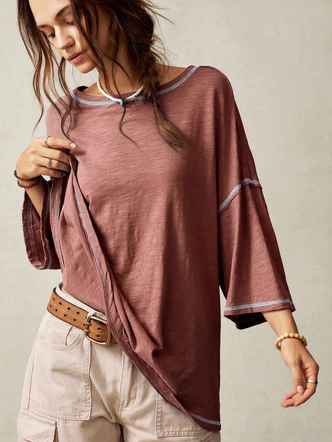 Bohemela Plain Knit Casual Round Neck Short Sleeve Plus Size Washed T-Shirt For Plus Size,Vintage Fall