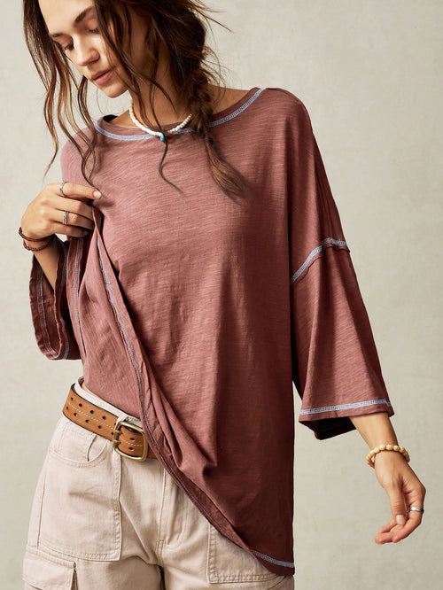 Bohemela Plain Knit Casual Round Neck Short Sleeve Plus Size Washed T-Shirt For Plus Size,Vintage Fall