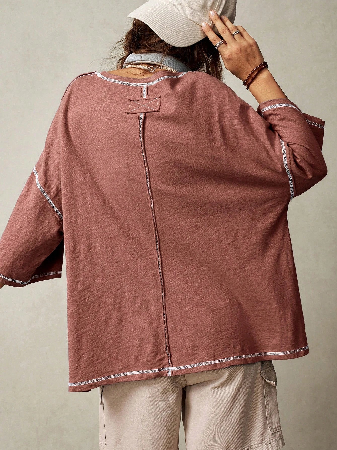 Bohemela Plain Knit Casual Round Neck Short Sleeve Plus Size Washed T-Shirt For Plus Size,Vintage Fall