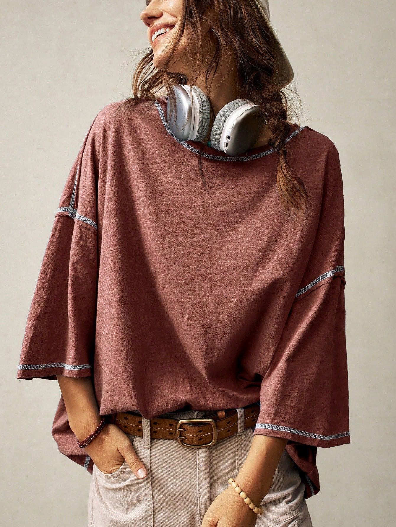 Bohemela Plain Knit Casual Round Neck Short Sleeve Plus Size Washed T-Shirt For Plus Size,Vintage Fall