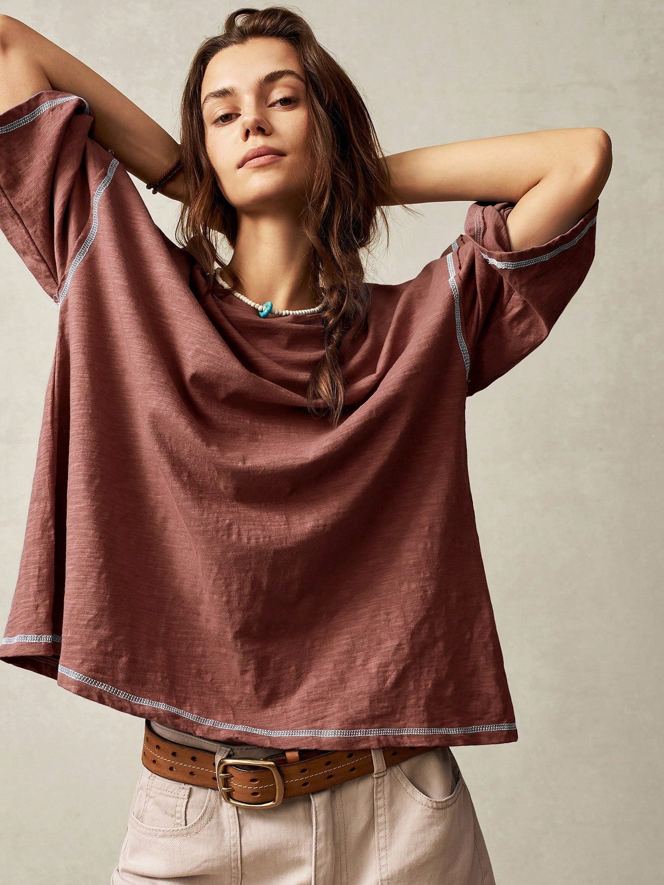 Bohemela Plain Knit Casual Round Neck Short Sleeve Plus Size Washed T-Shirt For Plus Size,Vintage Fall
