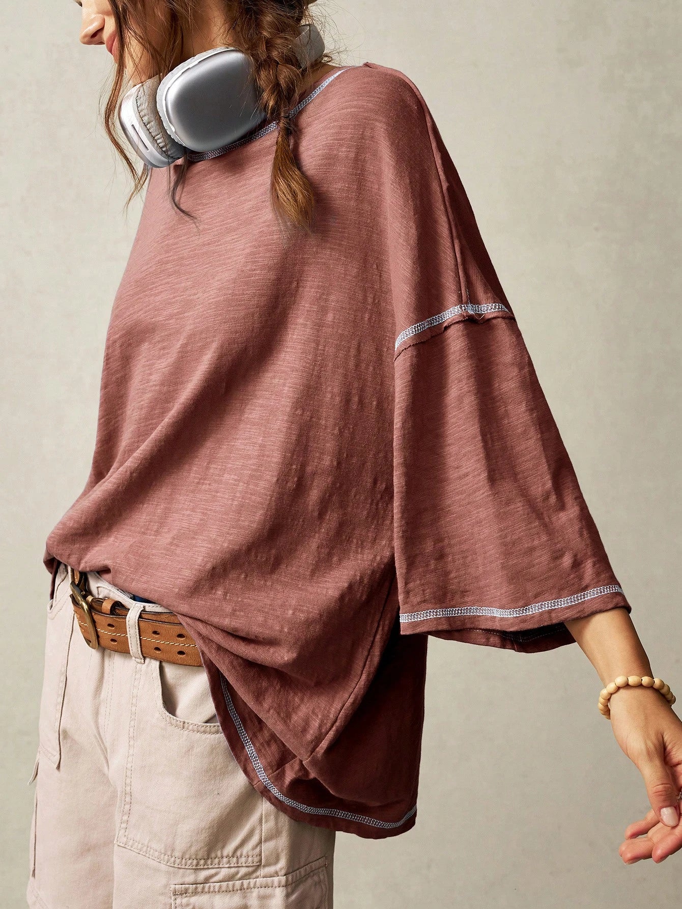 Bohemela Plain Knit Casual Round Neck Short Sleeve Plus Size Washed T-Shirt For Plus Size,Vintage Fall