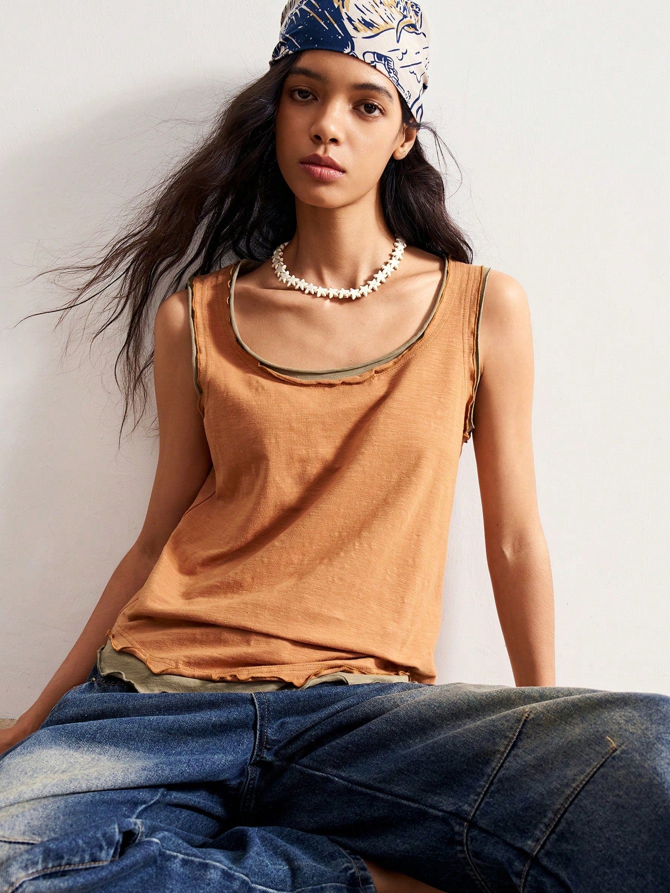 Bohemela Plus Size Casual Contrast Color Sleeveless Top, Loose Fit, Going Out Tops