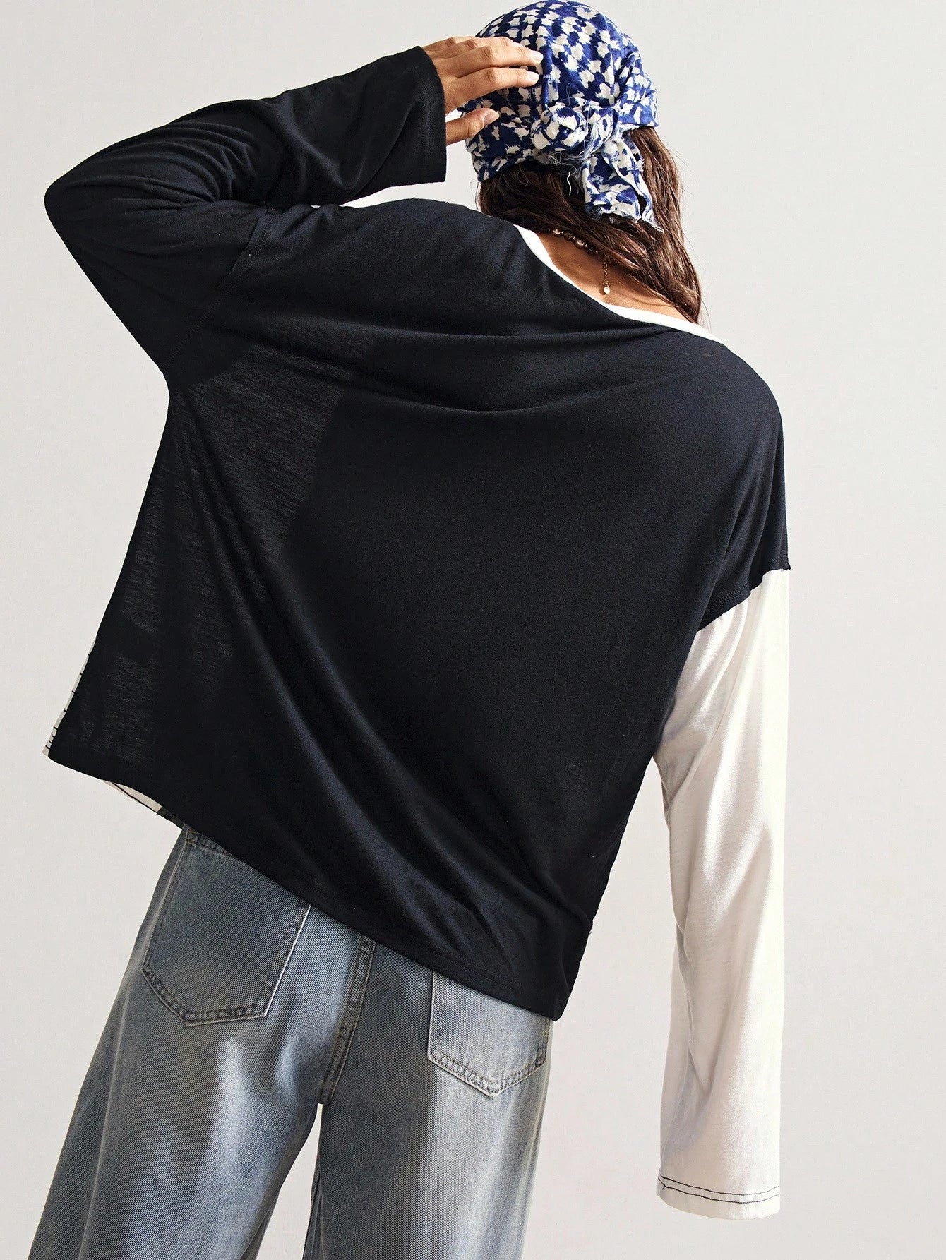 Bohemela Plus Size Casual Patchwork Striped Button-Up Long Sleeve T-Shirt, Autumn/Winter Fall