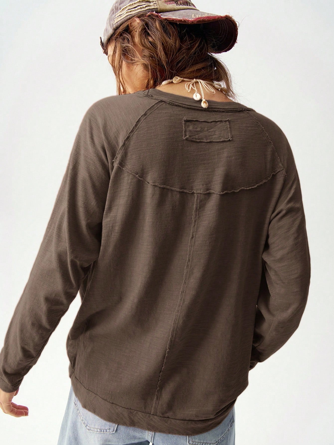 Bohemela Plus Size Casual Solid Color Round Neck Raglan Sleeve T-Shirt, Autumn/Winter Fall