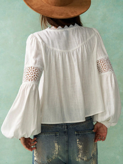 Bohemela Plus Size Solid Color Woven Long Sleeve V-Neck Loose Casual Shirt,Vintage