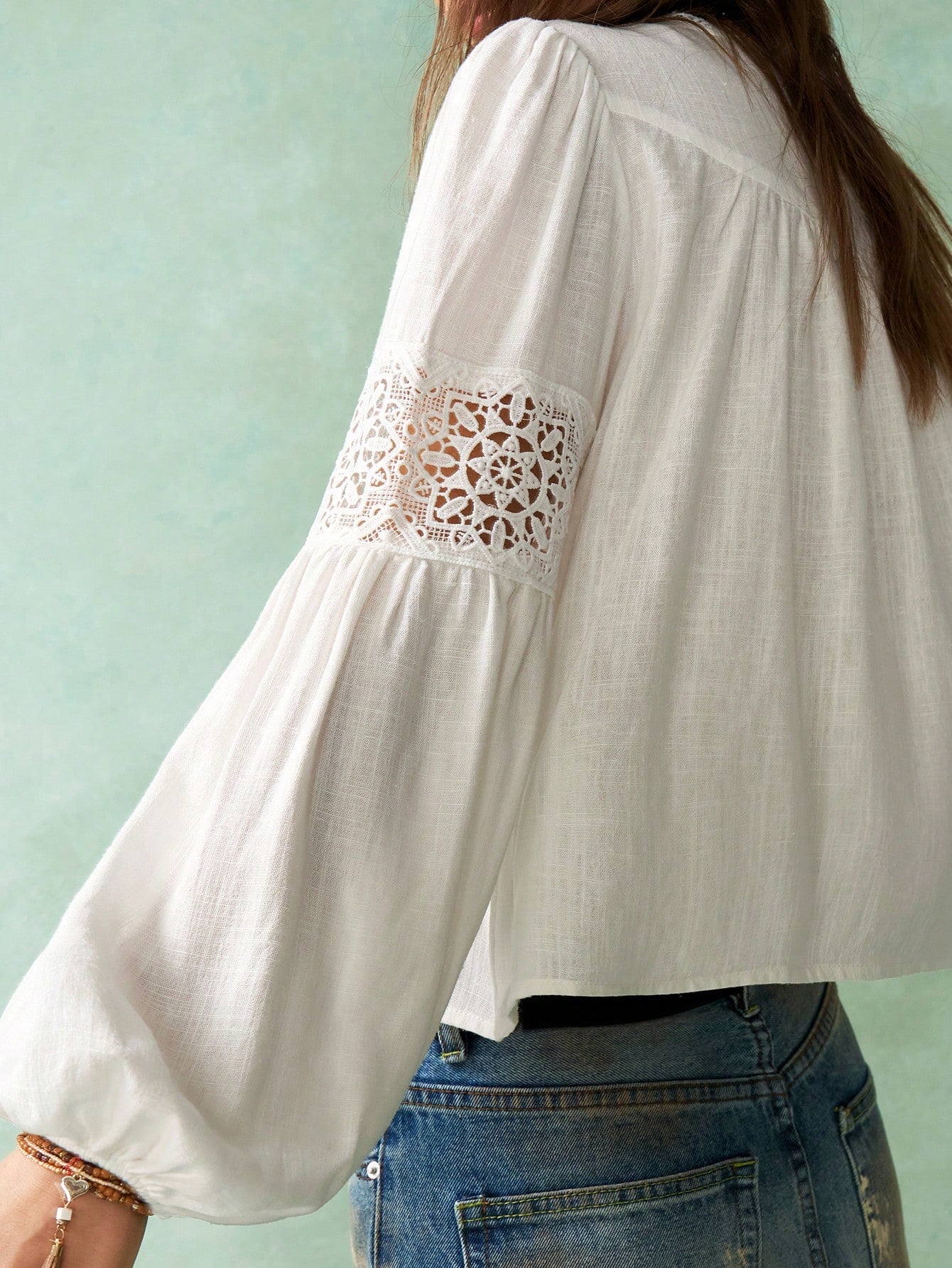 Bohemela Plus Size Solid Color Woven Long Sleeve V-Neck Loose Casual Shirt,Vintage