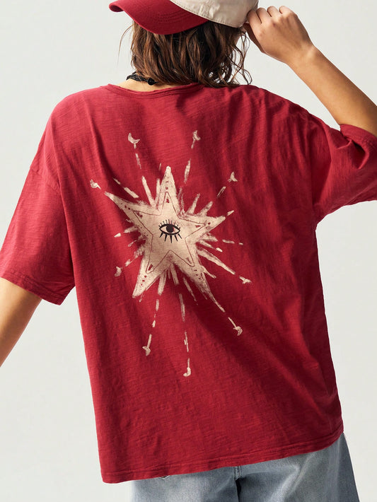 Bohemela Plus Size Summer Casual Star Print Short Sleeve T-Shirt Star Tshirt