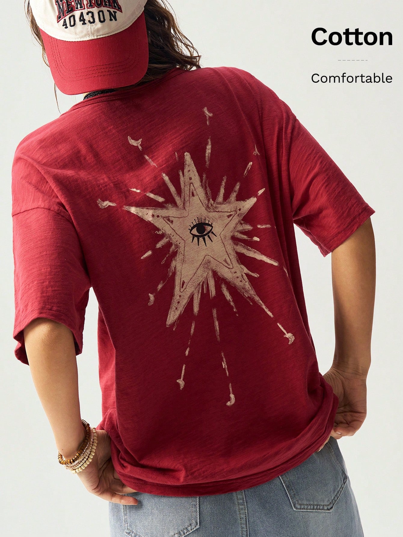 Bohemela Plus Size Summer Casual Star Print Short Sleeve T-Shirt Star Tshirt