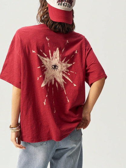 Bohemela Plus Size Summer Casual Star Print Short Sleeve T-Shirt Star Tshirt