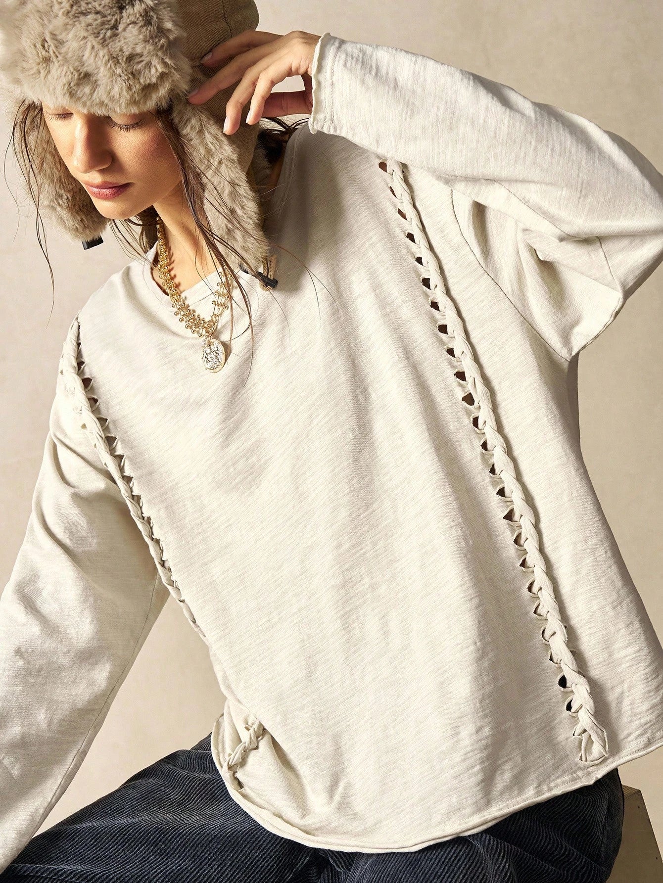 Bohemela Plus Size Women Casual Dropped Shoulder Long Sleeve T-Shirt Fall