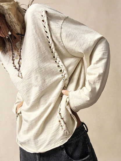 Bohemela Plus Size Women Casual Dropped Shoulder Long Sleeve T-Shirt Fall