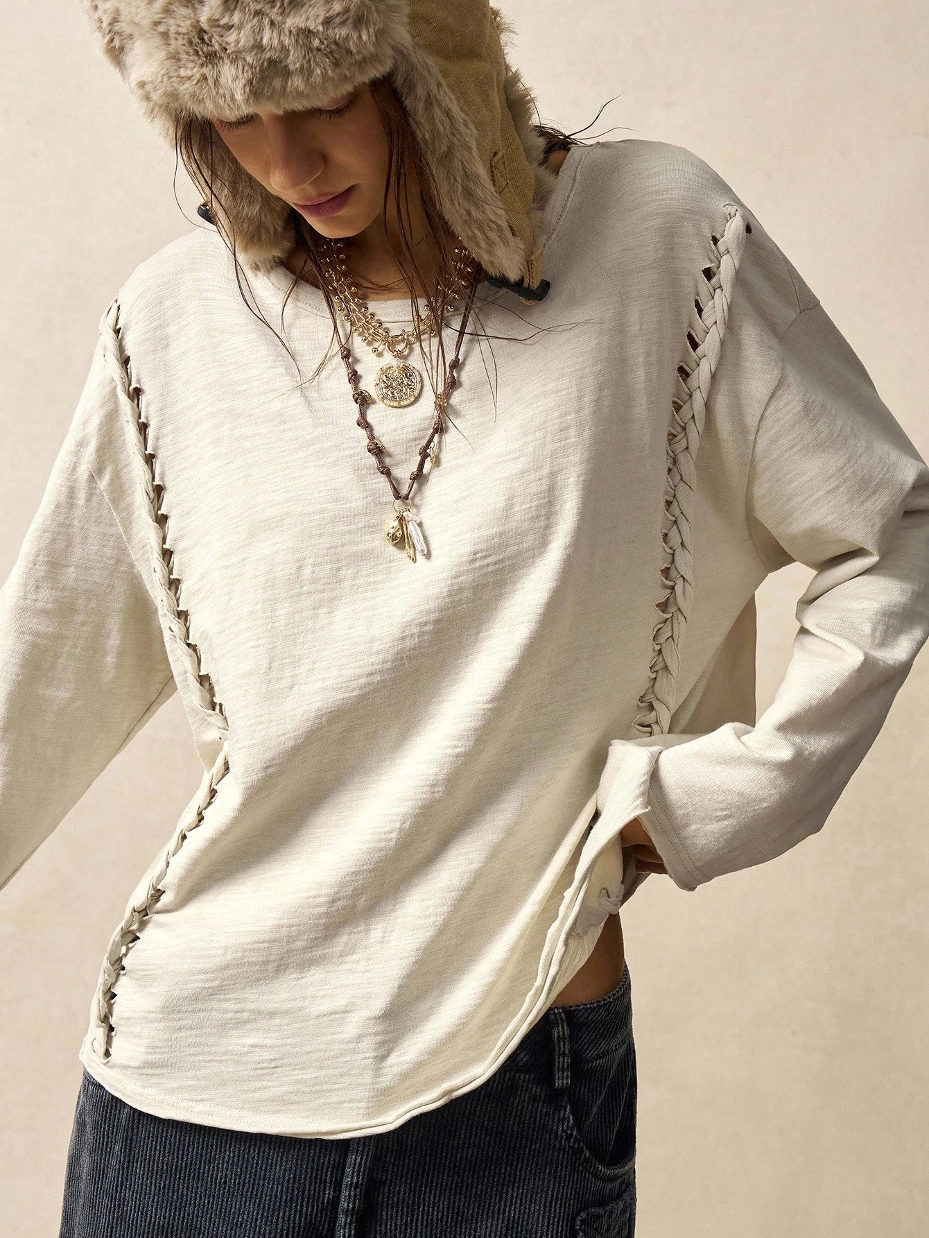 Bohemela Plus Size Women Casual Dropped Shoulder Long Sleeve T-Shirt Fall