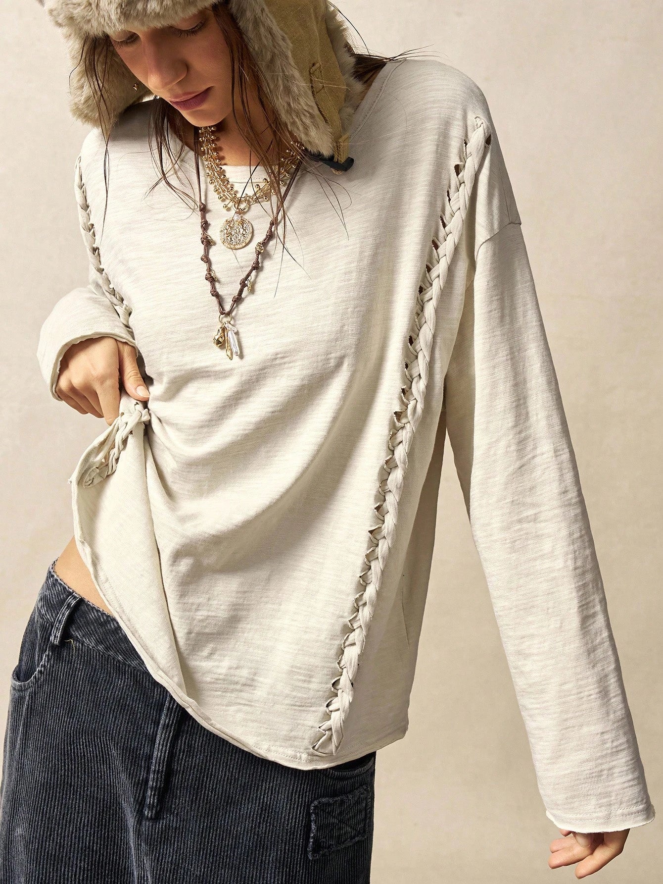 Bohemela Plus Size Women Casual Dropped Shoulder Long Sleeve T-Shirt Fall