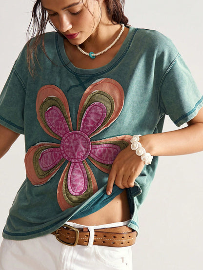 Bohemela Plus Size Women Casual Loose Round Neck Short Sleeve T-Shirt, Summer