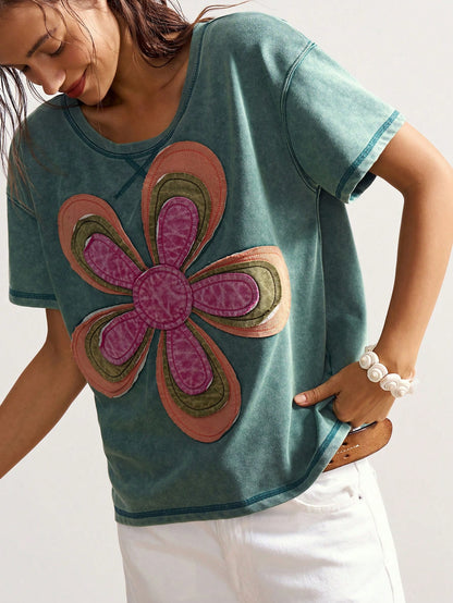Bohemela Plus Size Women Casual Loose Round Neck Short Sleeve T-Shirt, Summer